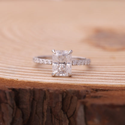 Radiant Moissanite Ring, 1ct Pavé Band Engagement Fine Jewelry With Sparkle