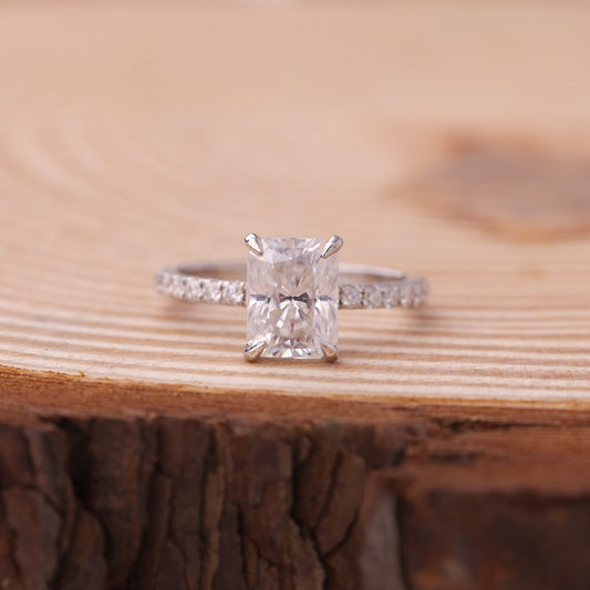 Radiant Moissanite Ring, 1ct Pavé Band Engagement Fine Jewelry With Sparkle