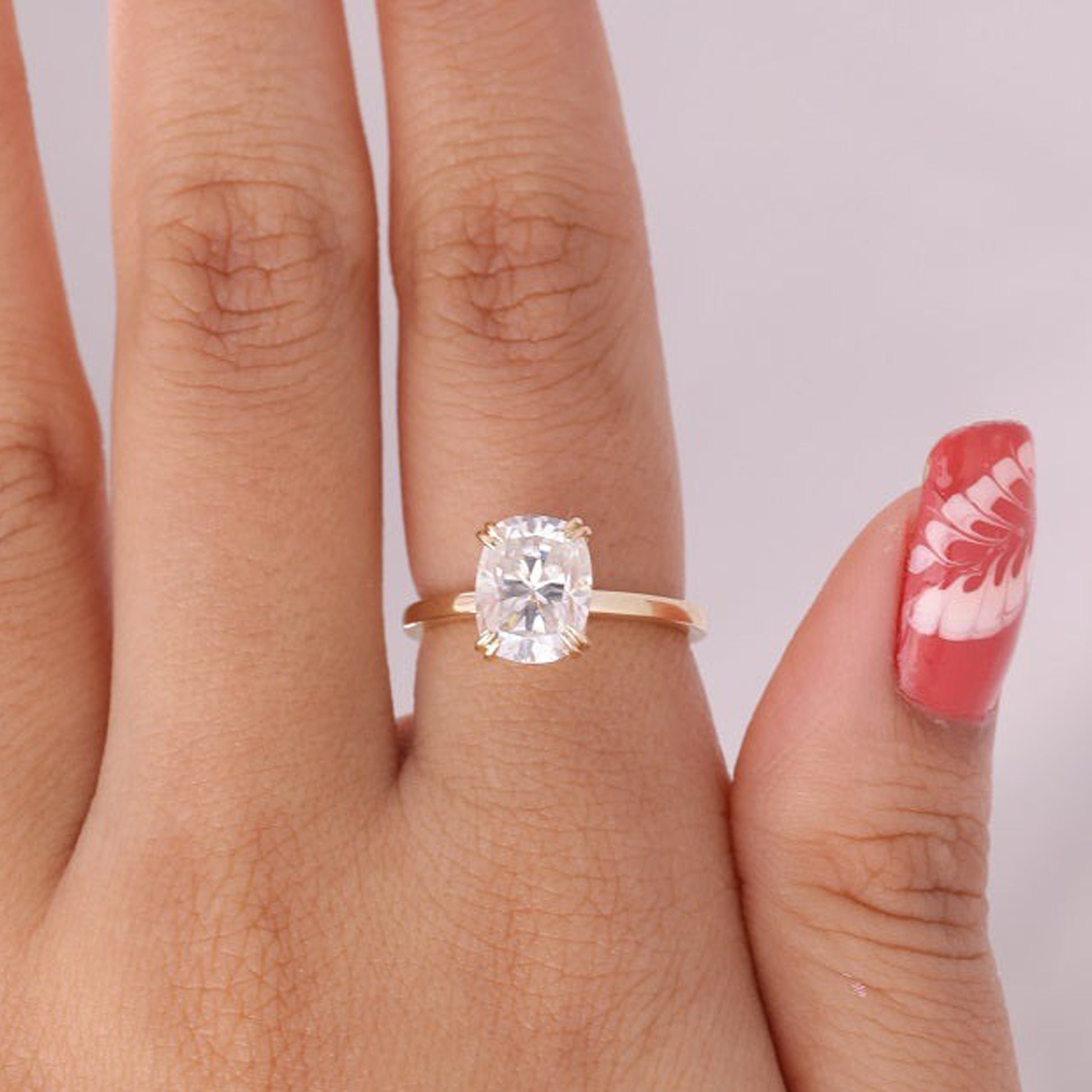 Cushion Cut 14K Gold Ring, September Moissanite Birthstone Solitaire Engagement Fine Jewelry With Elegance
