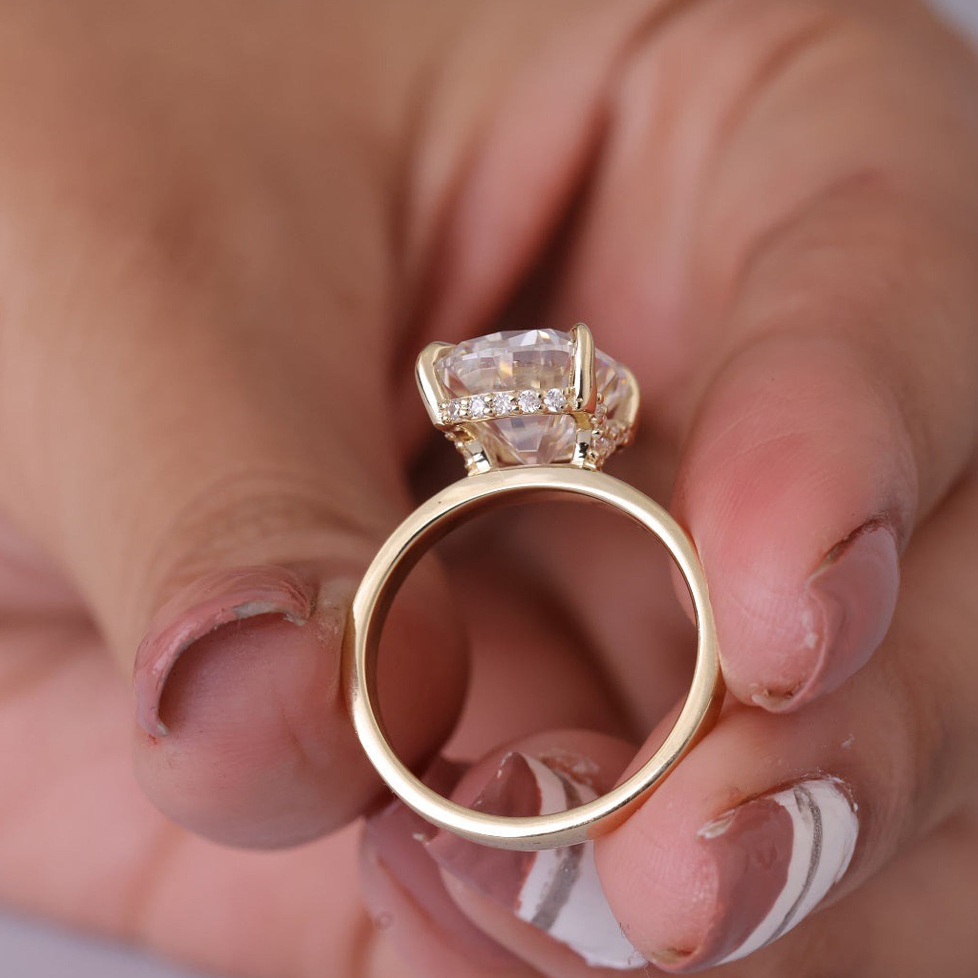 Moissanite Cushion Cut Halo Ring, Women's Gold Engagement Fine Jewelry With Brilliant Sparkle