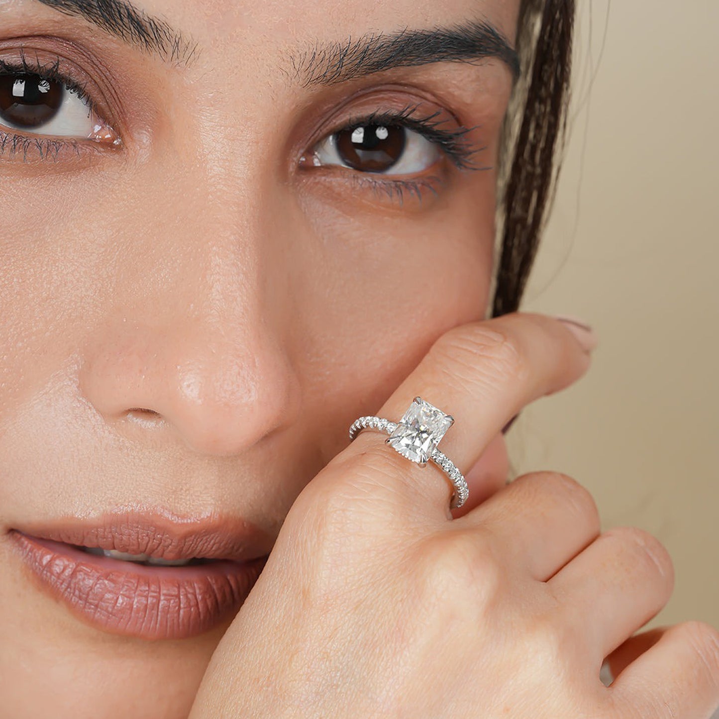 Radiant Cut Moissanite Ring, 2 CT Pavé Band Engagement Fine Jewelry With Elegance