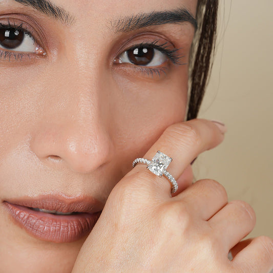 Radiant Cut Moissanite Ring, 2 CT Pavé Band Engagement Fine Jewelry With Elegance