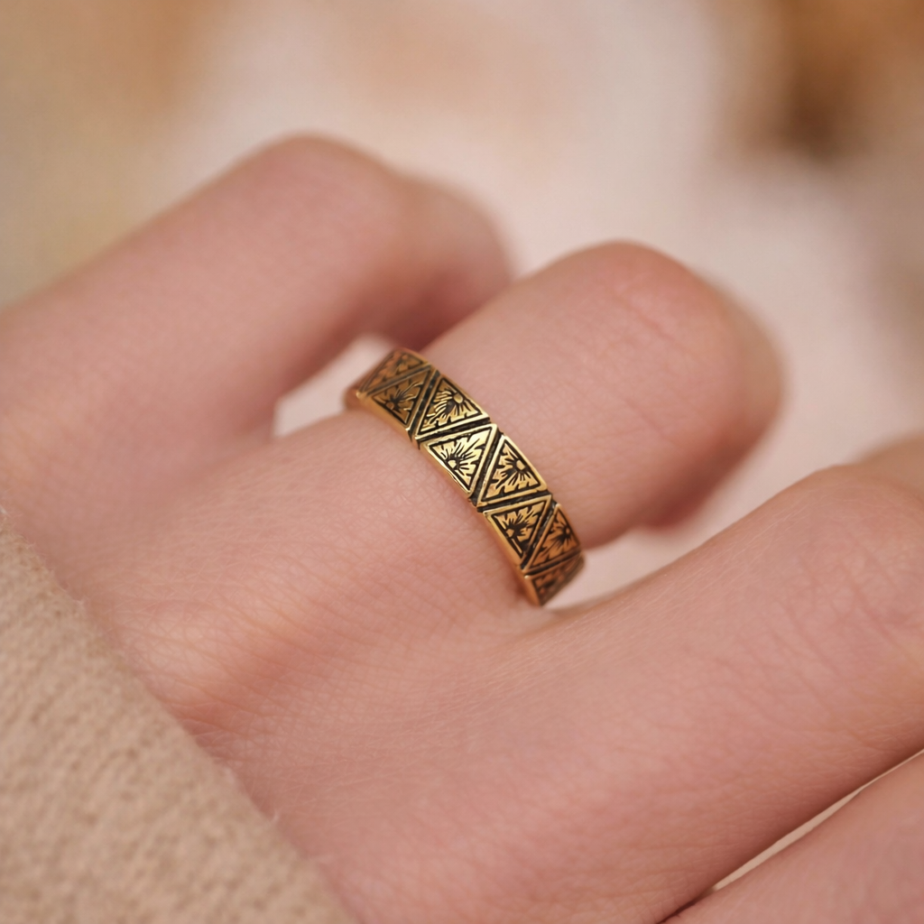 Black Mens Wedding Band Geometric Engraved Ring Art Deco Wedding Band.
