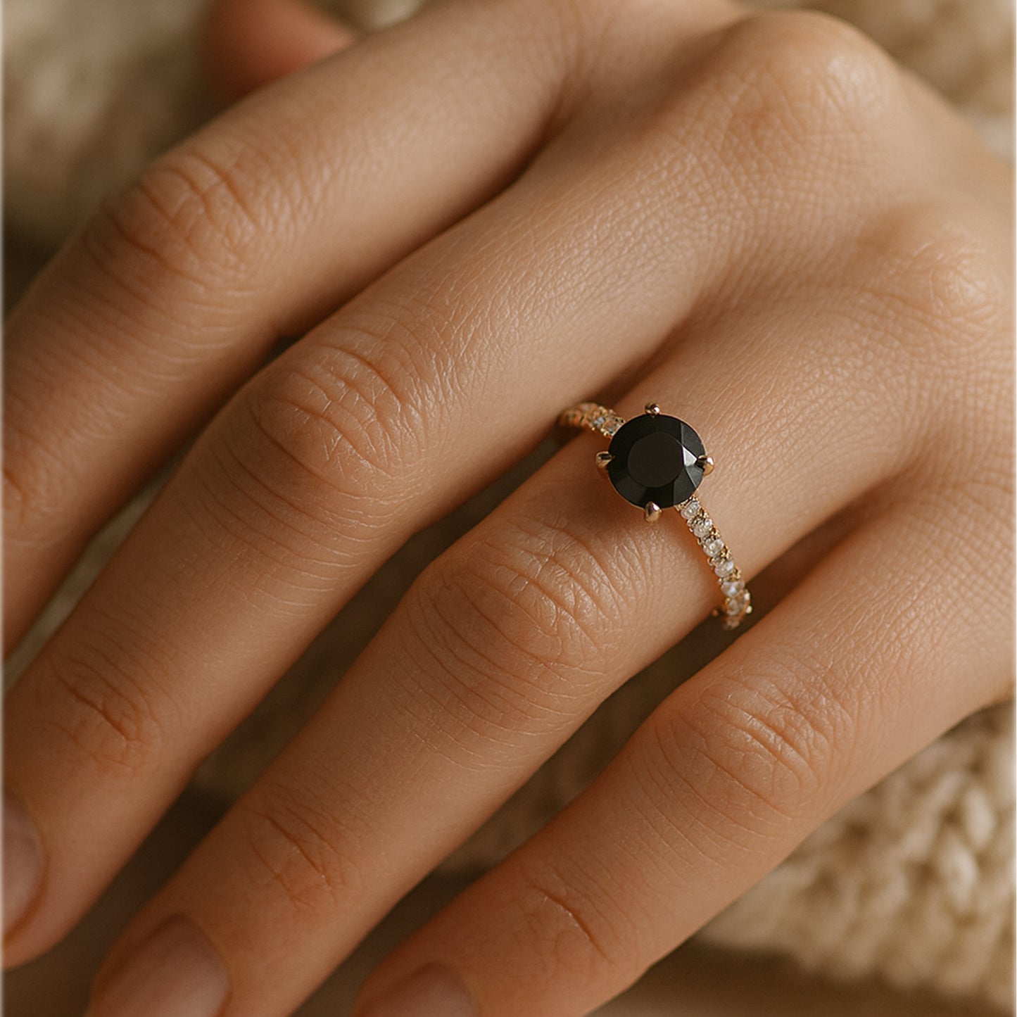 Black Onyx Gold Ring with Six-Prong Setting – Modern Minimalist Style
