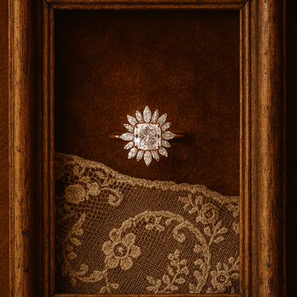 Stunning Cushion Moissanite Engagement Ring 2.50ct VVS1 Clarity Floral Halo Diamond Accents
