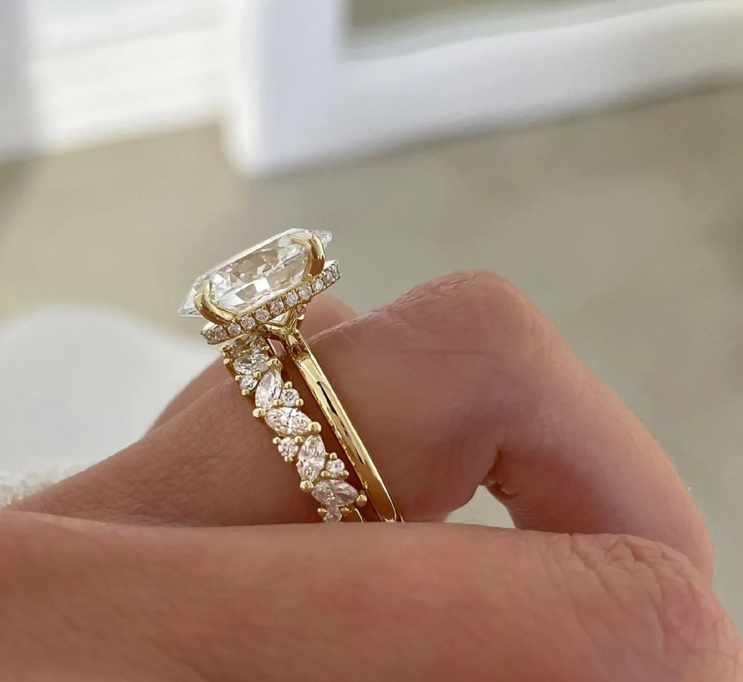 Oval Cut Diamond Solitaire Bridal Ring with Eternity Wedding Band