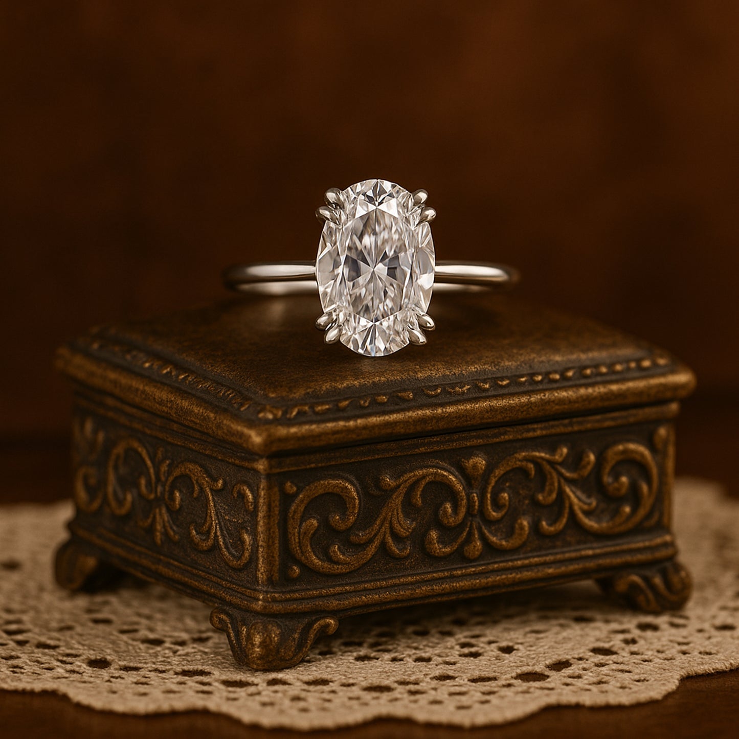 Oval Moissanite Engagement Ring For Women With Sparkling Diamond Look, Ideal For Bridal And Wedding Occasions.
