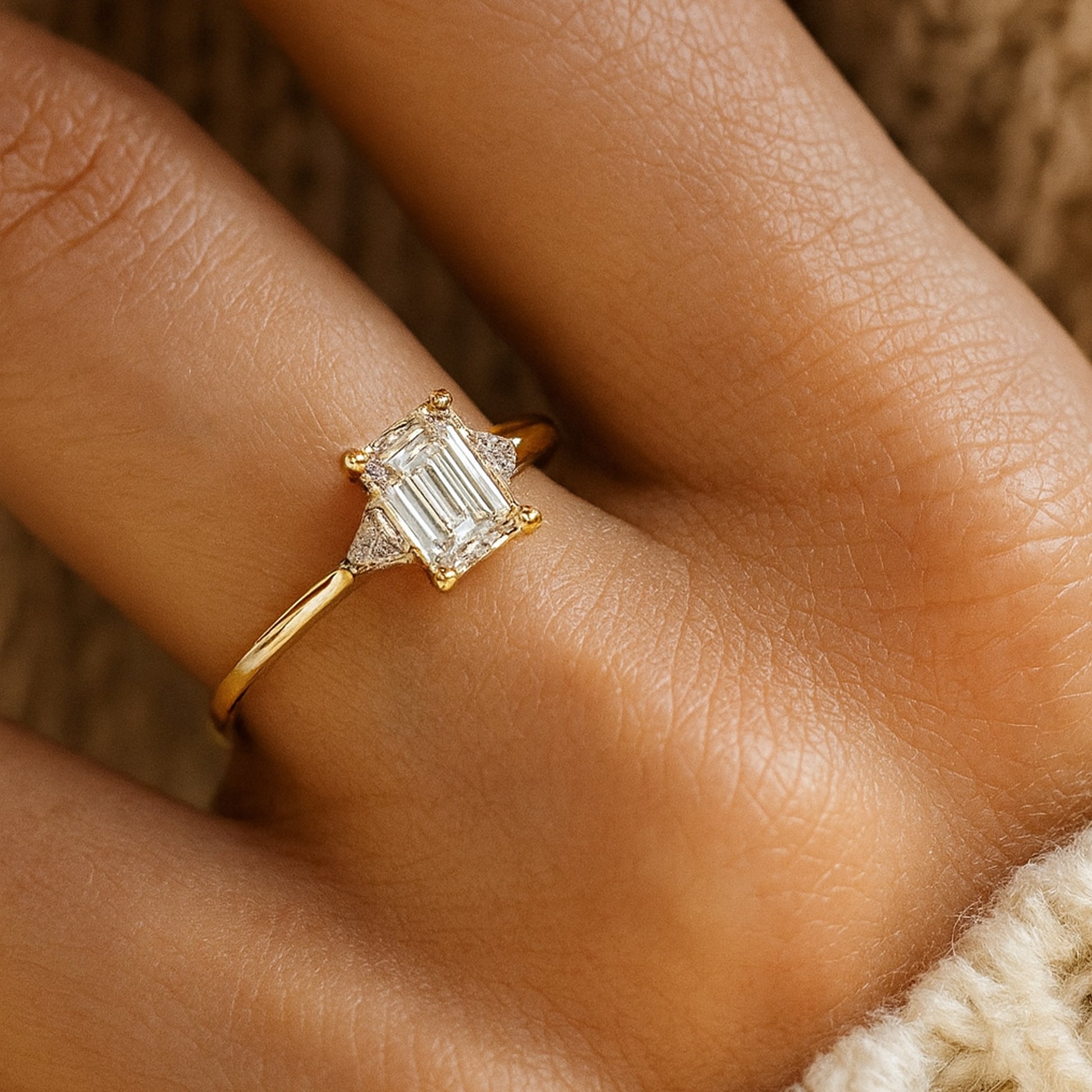 Engagement Rings Emerald Cut Moissanite Engagement Side Stones Rings