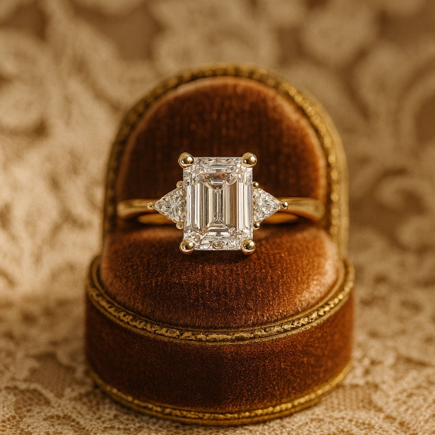 Engagement Rings Emerald Cut Moissanite Engagement Side Stones Rings