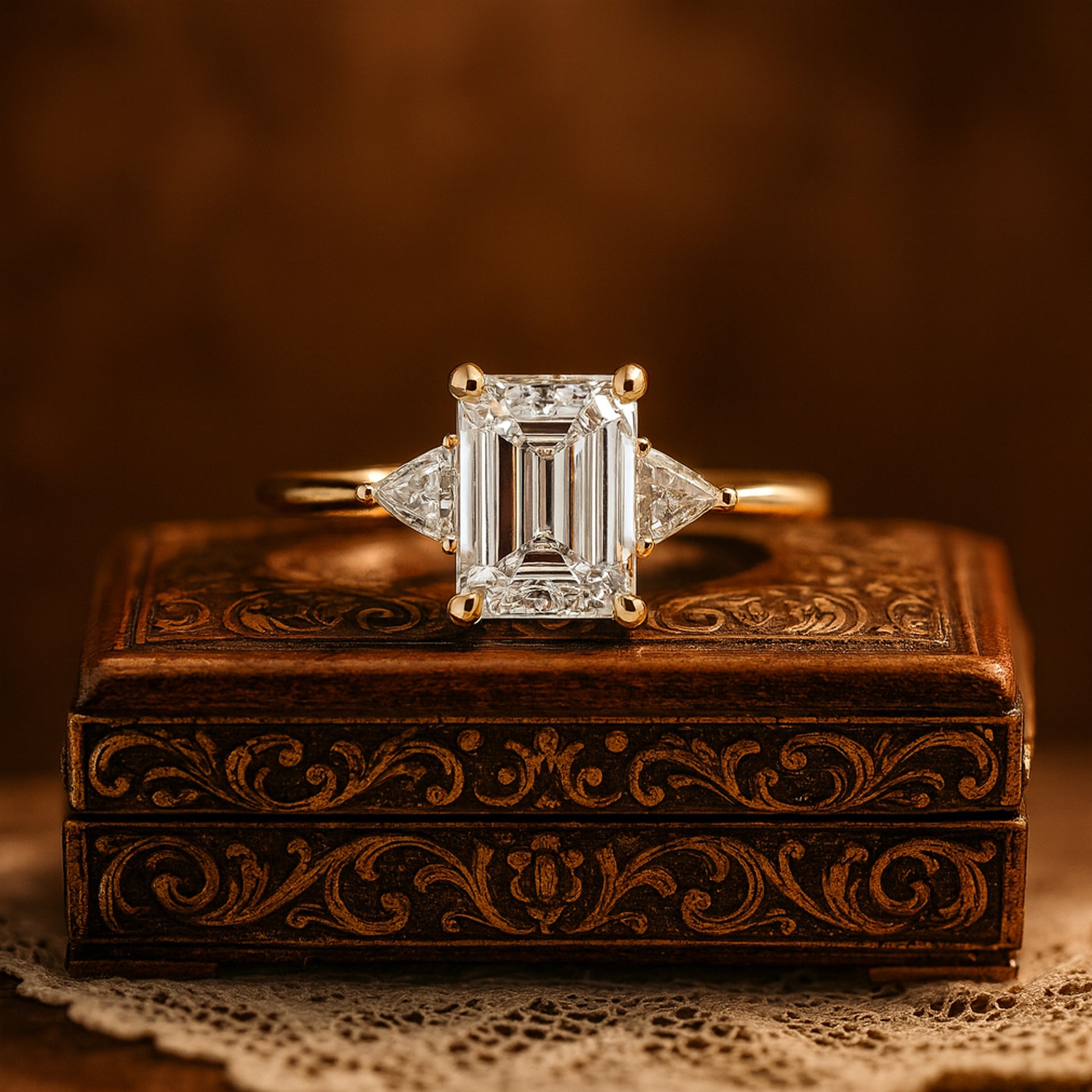 Engagement Rings Emerald Cut Moissanite Engagement Side Stones Rings