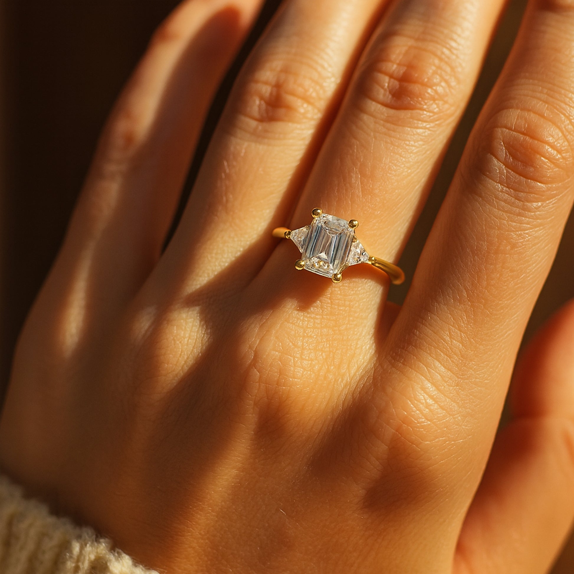 Engagement Rings Emerald Cut Moissanite Engagement Side Stones Rings