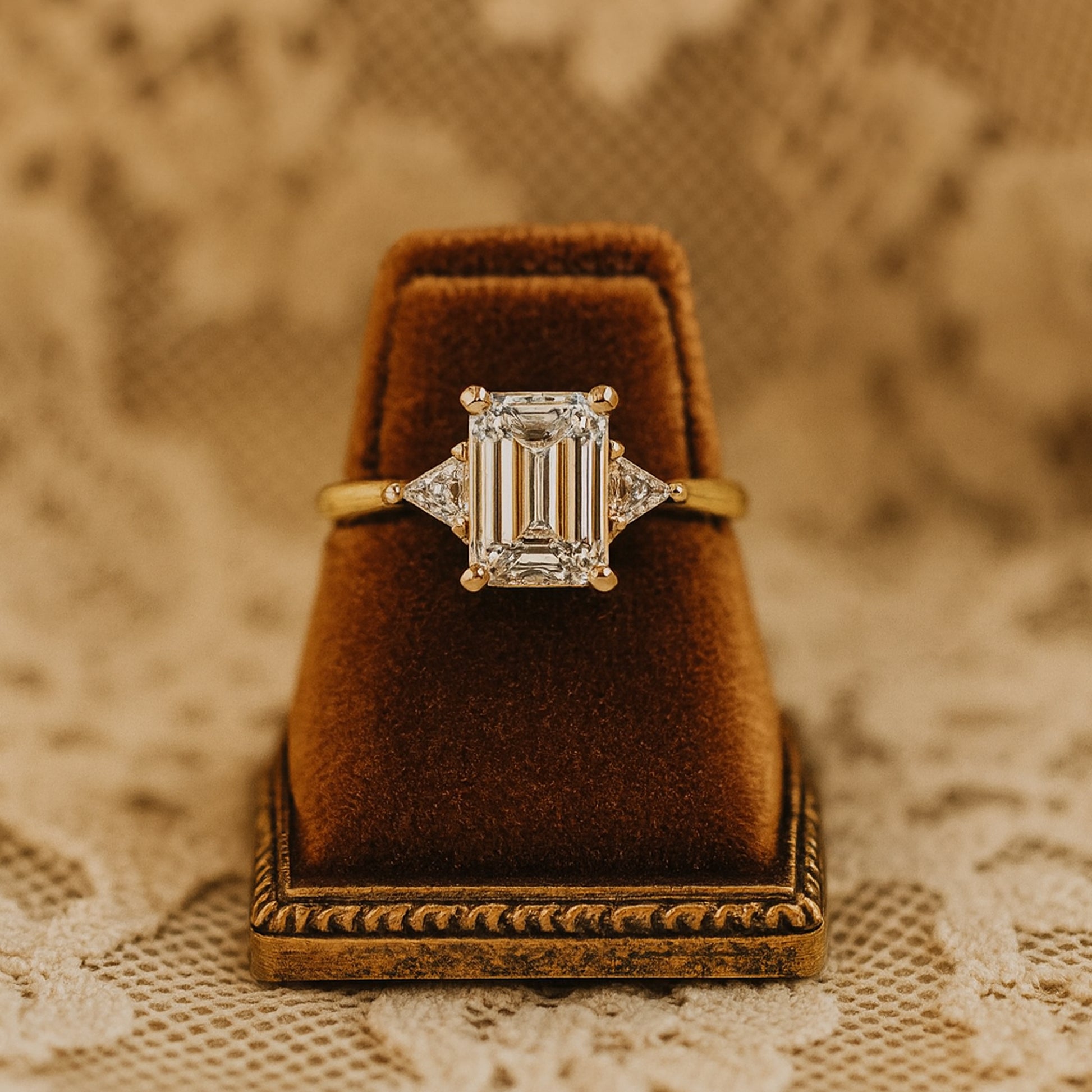 Engagement Rings Emerald Cut Moissanite Engagement Side Stones Rings