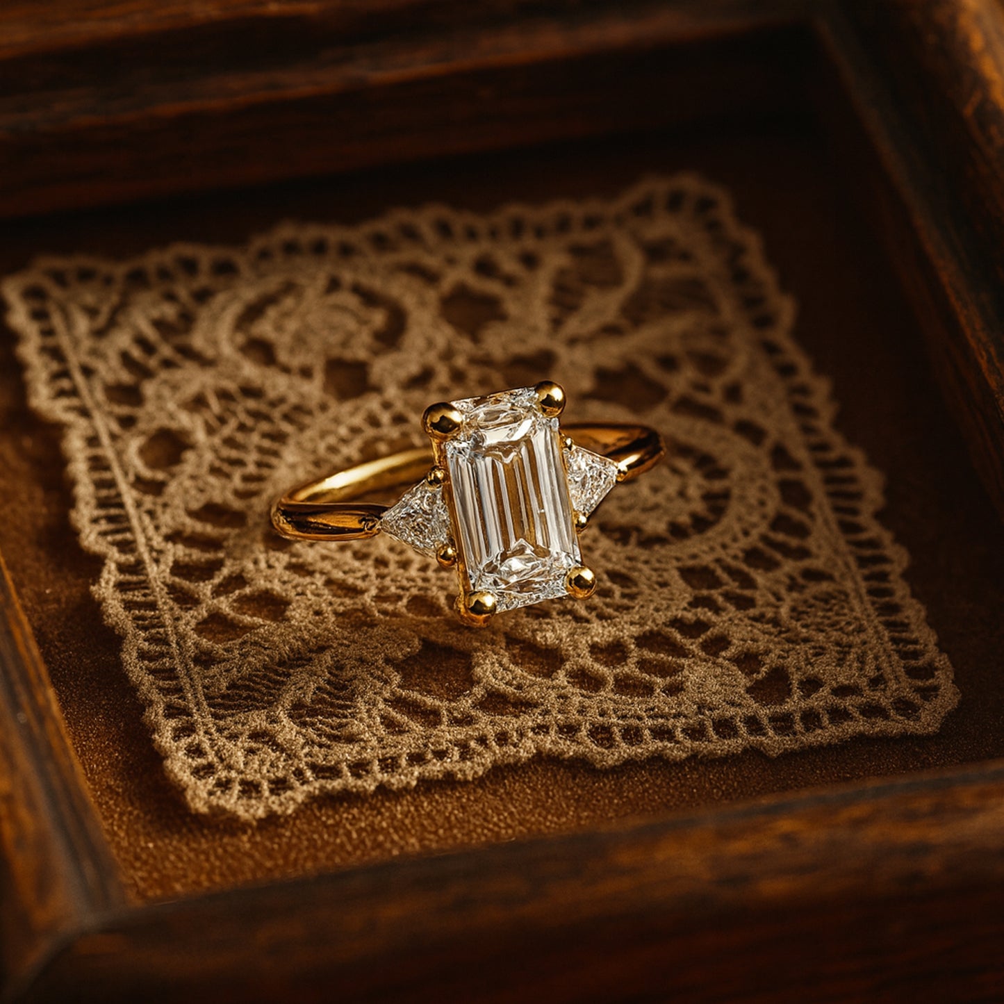 Engagement Rings Emerald Cut Moissanite Engagement Side Stones Rings
