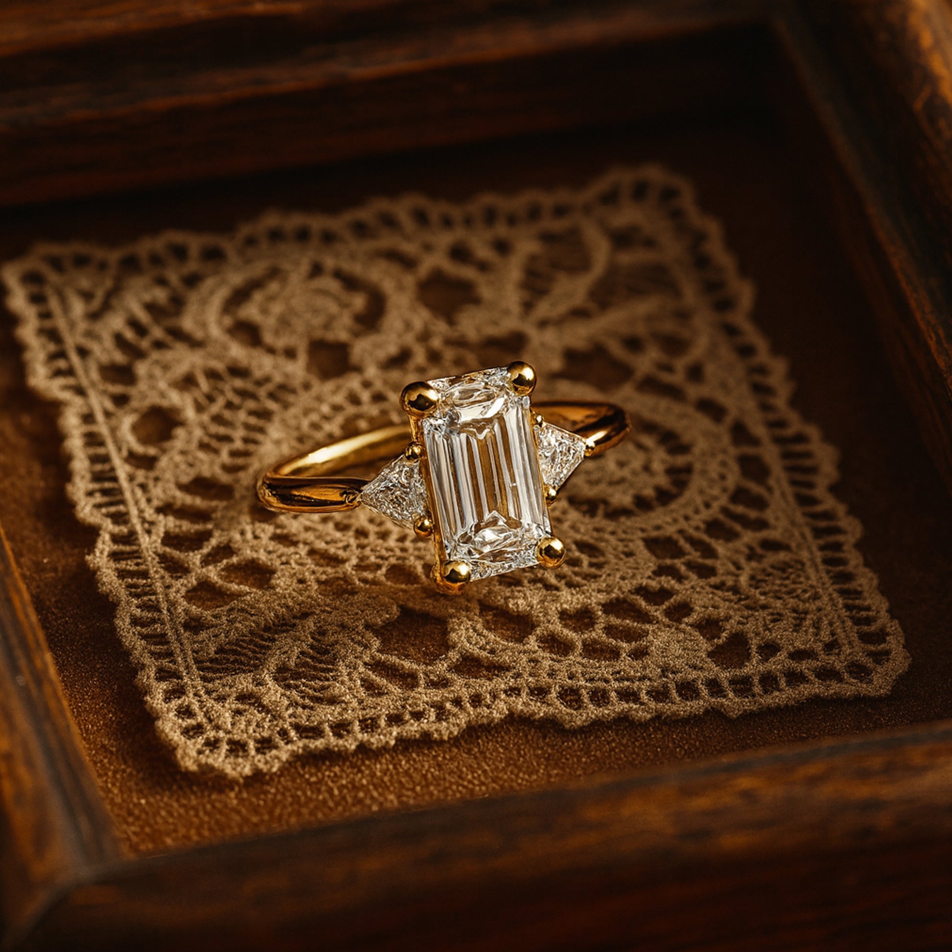 Engagement Rings Emerald Cut Moissanite Engagement Side Stones Rings