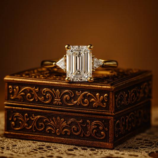 Engagement Rings Emerald Cut Moissanite Engagement Side Stones Rings
