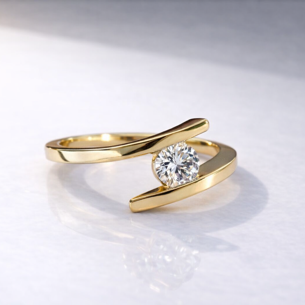 Bypass Diamond Ring Unique Engagement Ring Solitaire Setting.
