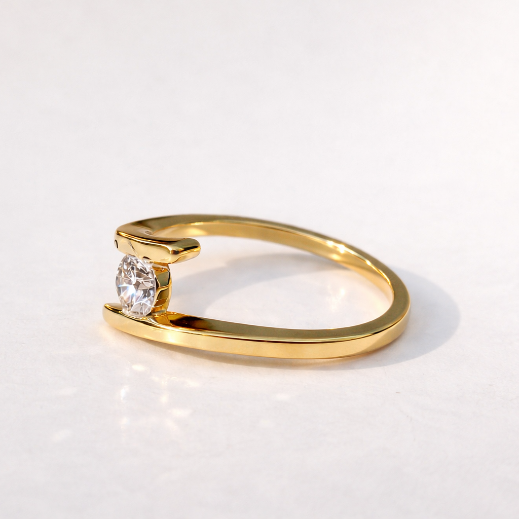 Bypass Setting Ring Yellow Gold Bypass Ring Moissanite Jewelry.
