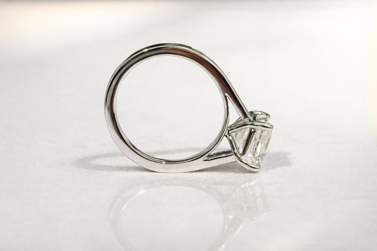 4 Round Prong Setting Channel Set Engagement Ring Asscher Cut.
