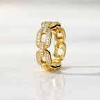 Diamond Gold Link Hoop Earrings With Round Cut Stones
