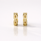 Yellow Gold Chain Link Earrings Hoops With Diamond Detail
