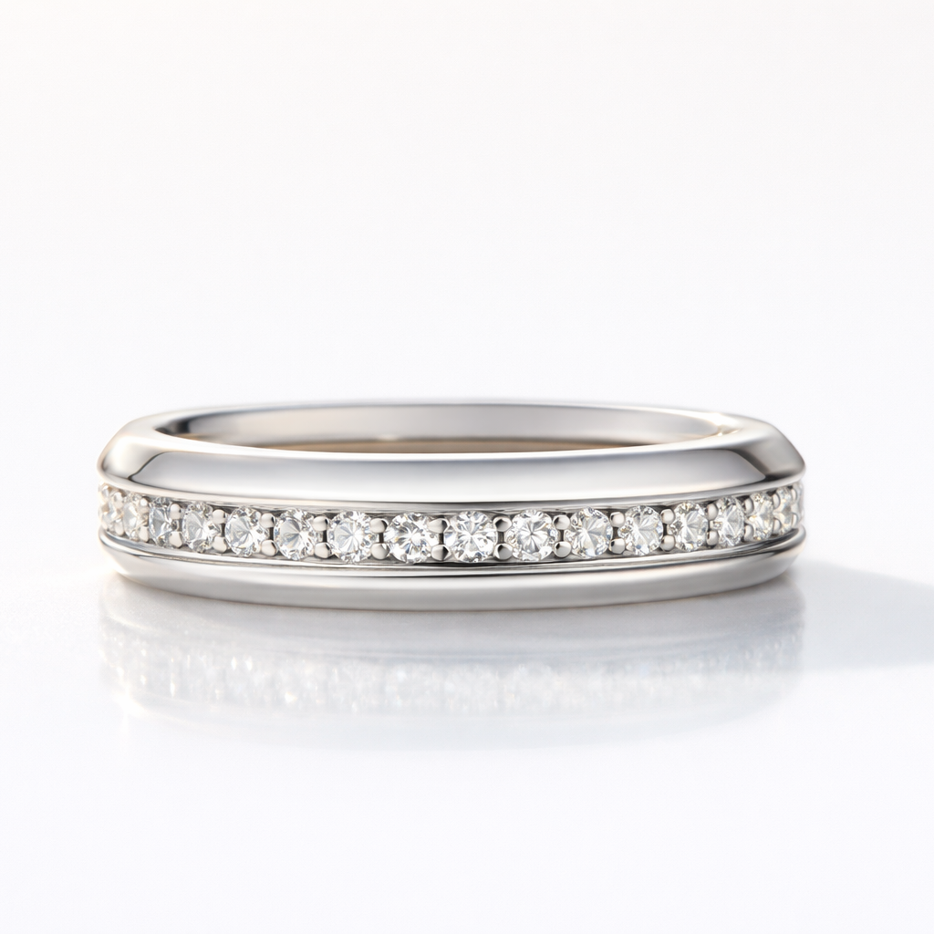 Mens Eternity Wedding Band Featuring Round Cut Diamond Or Moissanite
