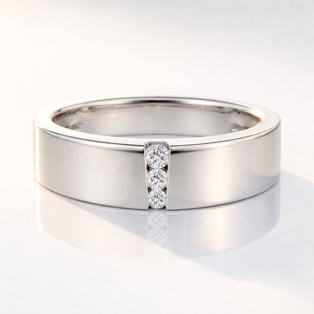 Sterling Silver Mens Ring With Three Round Cut Diamond Accents
