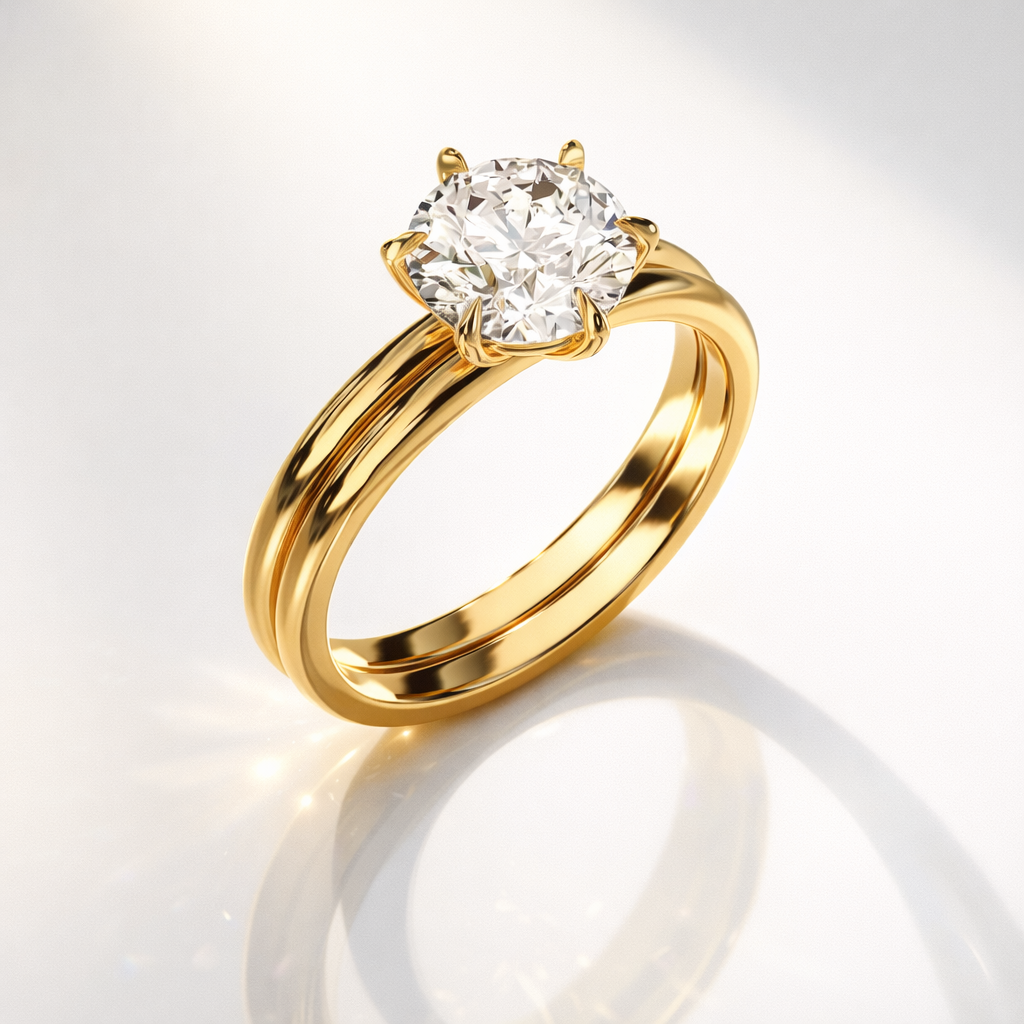 White gold round solitaire diamond ring with band

