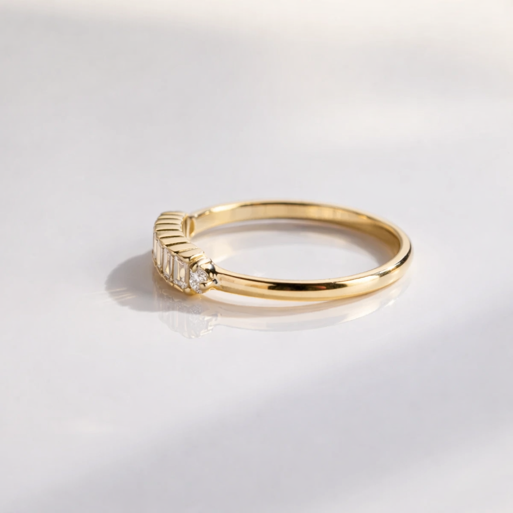 Minimalist Baguette And Round Diamond Wedding Band
