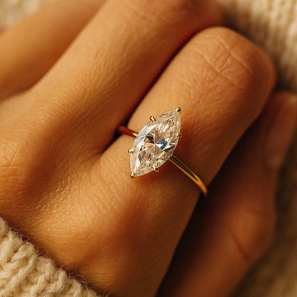 Timeless Marquise Moissanite Engagement Ring Radiating Diamond-Like Brilliance Crafted In Gold