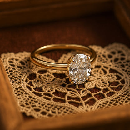 Gold Solitaire Oval Cut Moissanite Ring Radiating Diamond-Like Fire And Clarity, A Romantic Promise Ring Choice