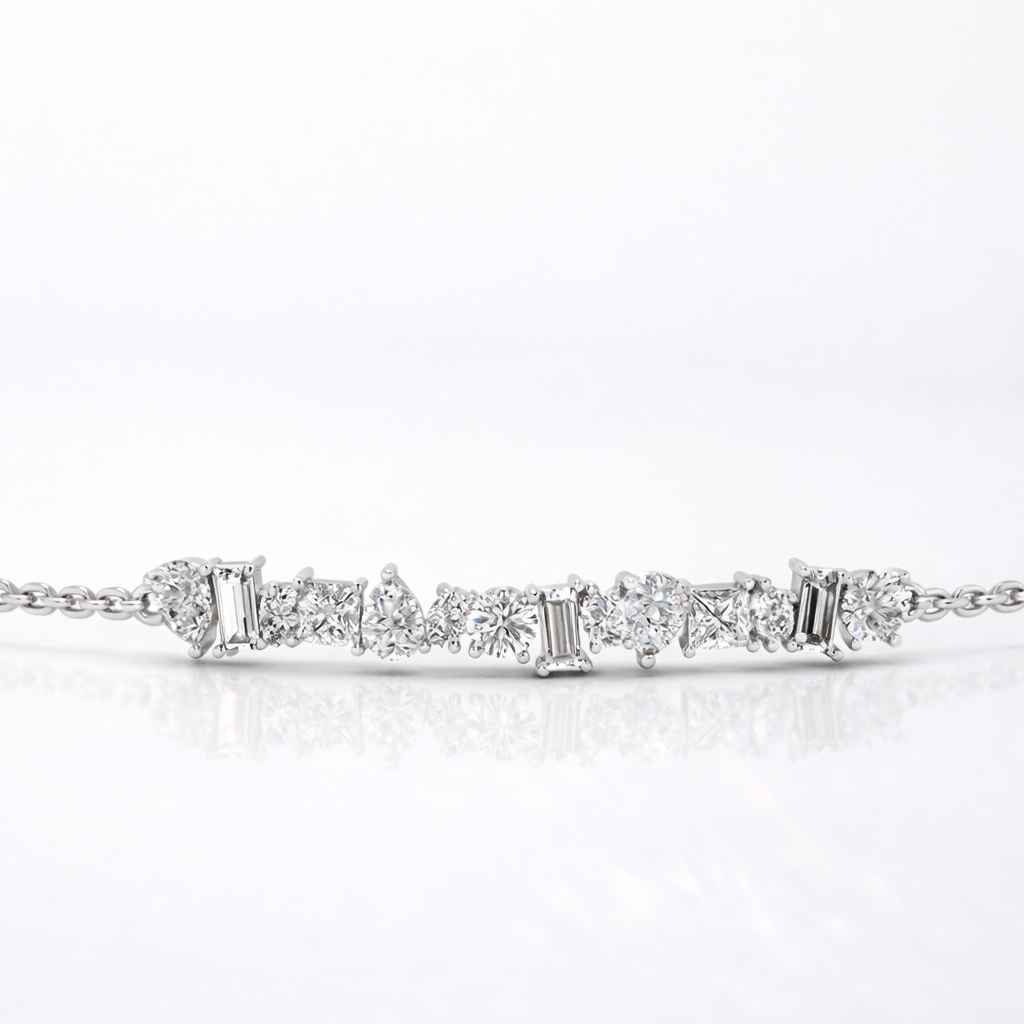 Round baguette princess oval pear diamond bracelet

