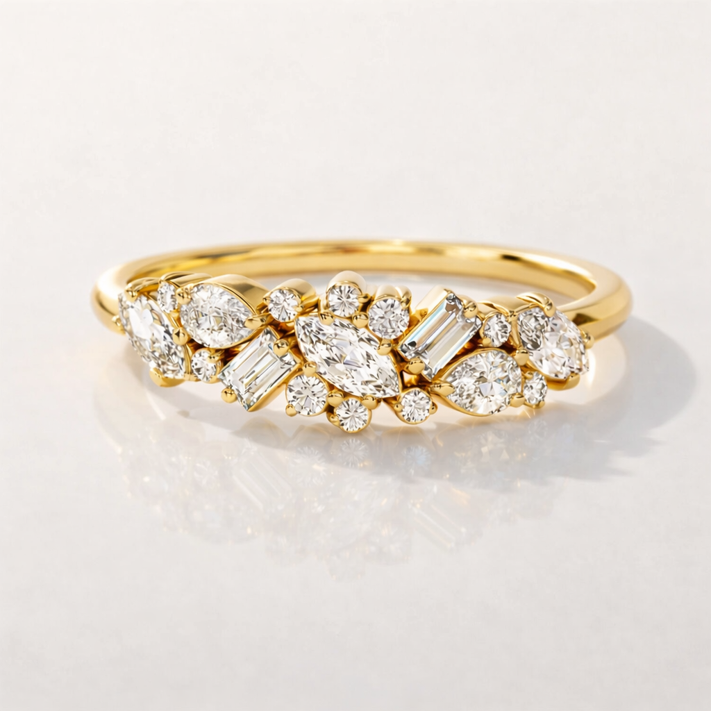 Moissanite Cluster Wedding Band With Mixed Cut Stones Half Eternity
