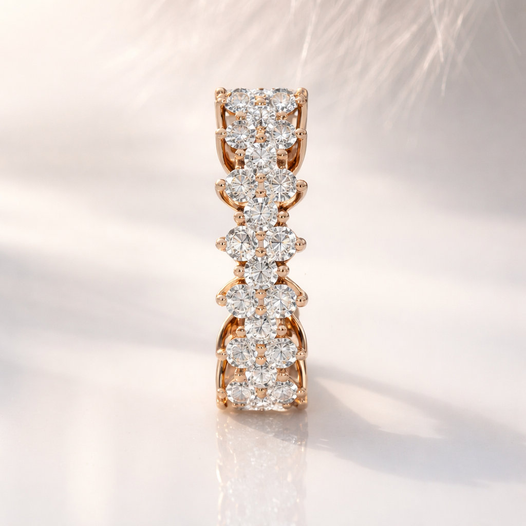 Rose Gold Cluster Eternity Wedding Band With Round Cut Lab Diamonds
