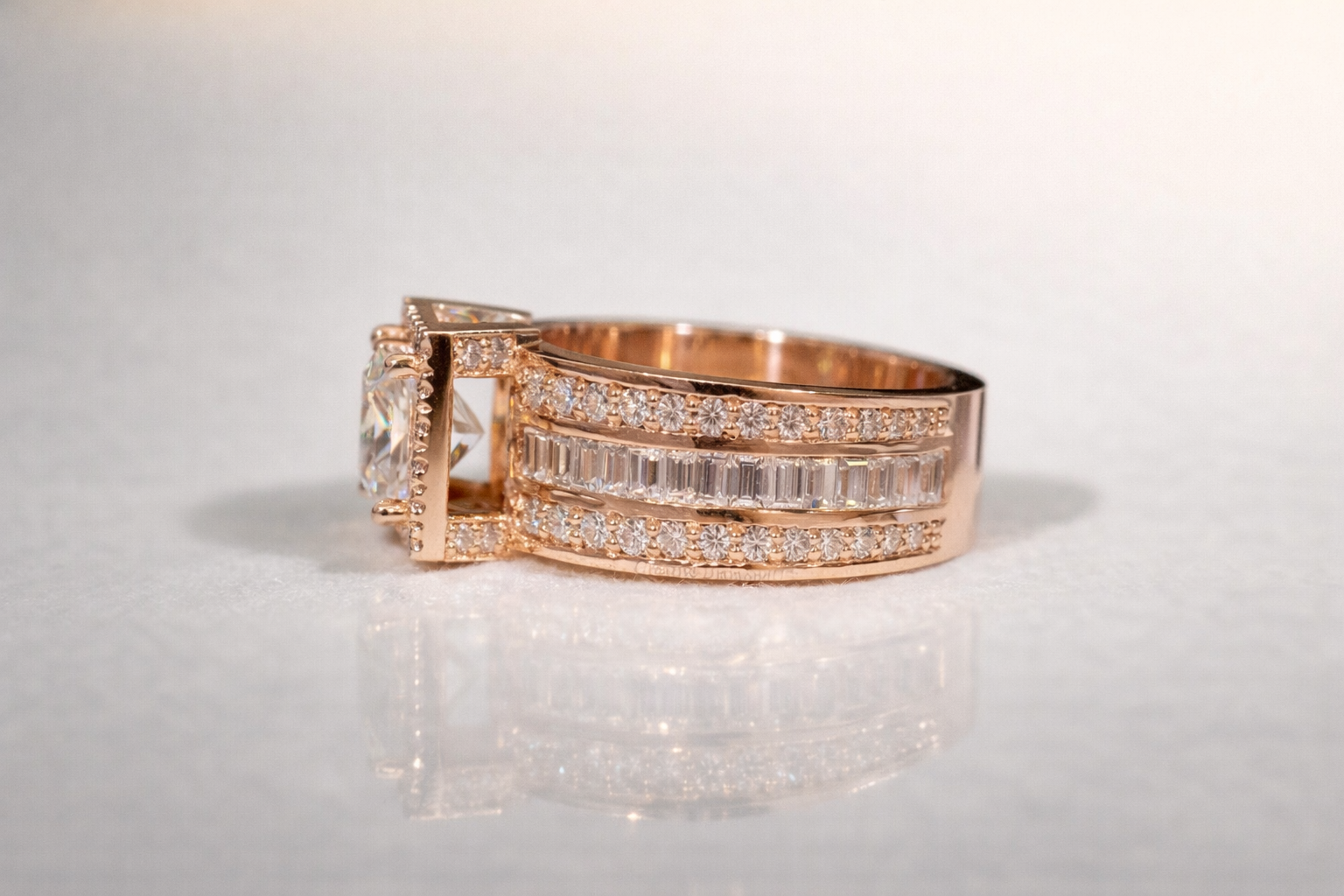 Princess Cut Engagement Ring Two Carat Diamond Ring Three Row Pave Band.
