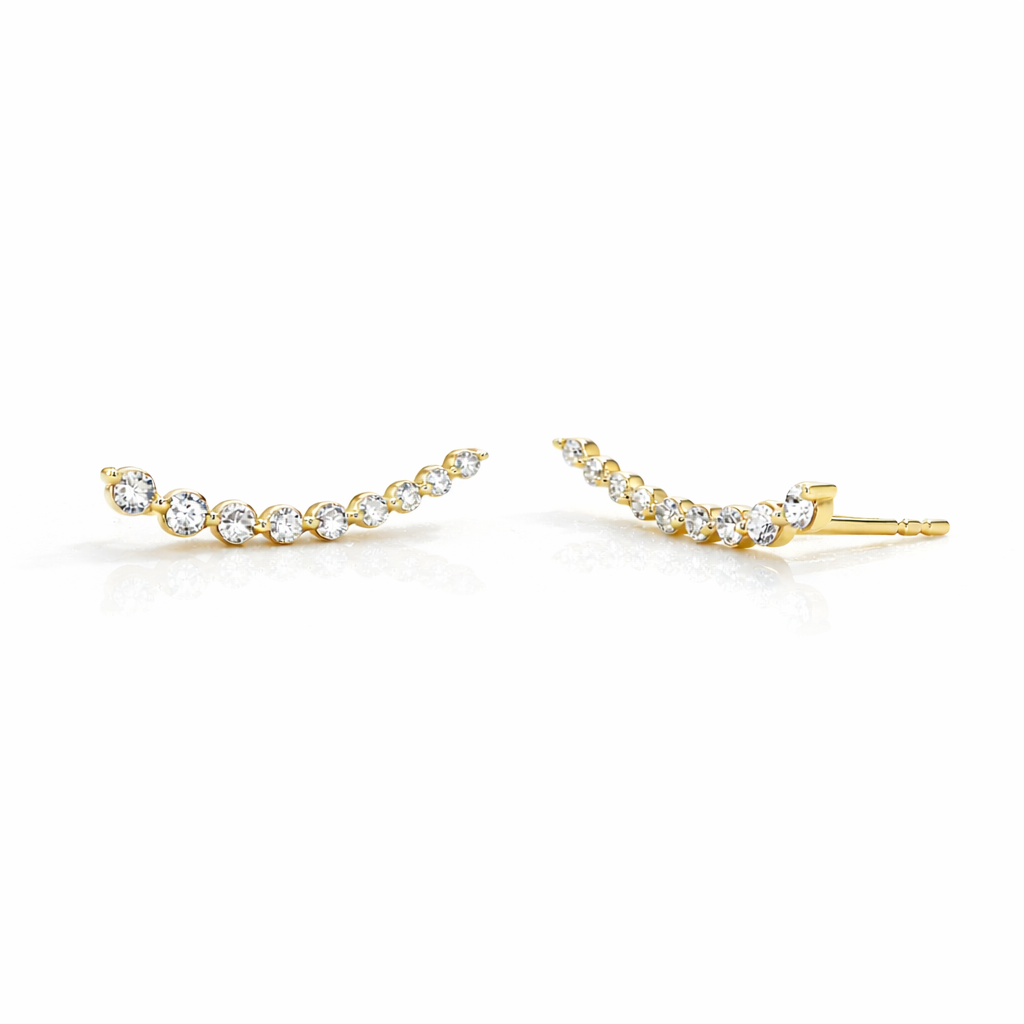 Ear Crawler Earrings In Rose Gold With Sparkling Diamonds
