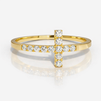 Cross Wedding Band With Round Cut Diamonds In Yellow Gold
