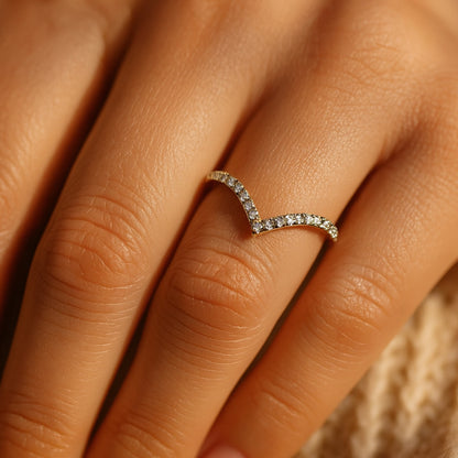 Wedding Band Pave V Ring Chevron Stacking Curved
