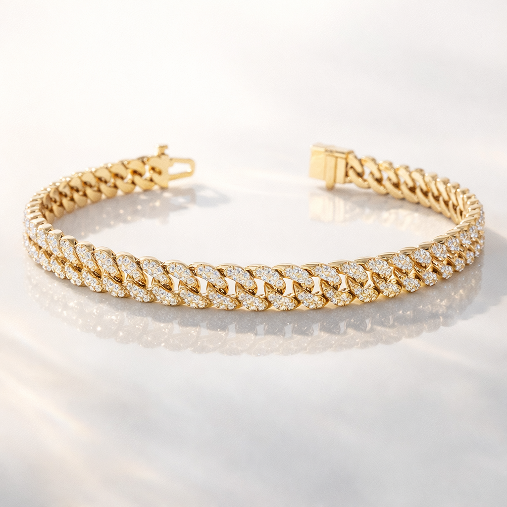 Gold Cuban chain bracelet with diamond stones
