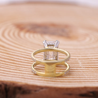 Emerald Moissanite Ring, 2.50 CT Double Band Yellow Gold Engagement Fine Jewelry With Sparkle