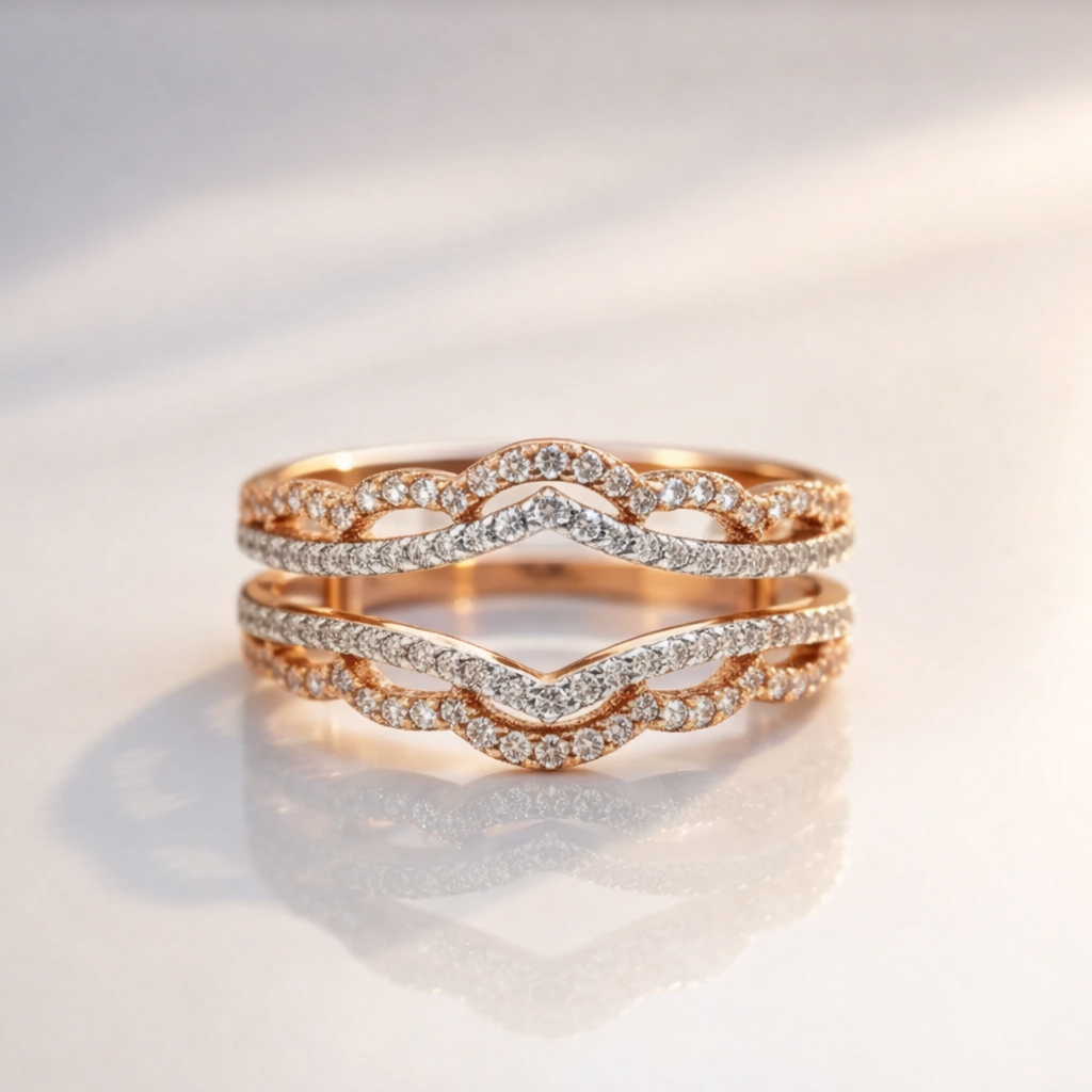 Curved Wedding Band Enhancer With Two Tone Wedding Band In Rose Gold And White Gold
