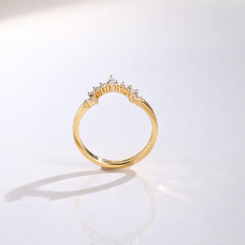 Stacking Curved Wedding Band With Round And Pear Cut Diamonds Gold
