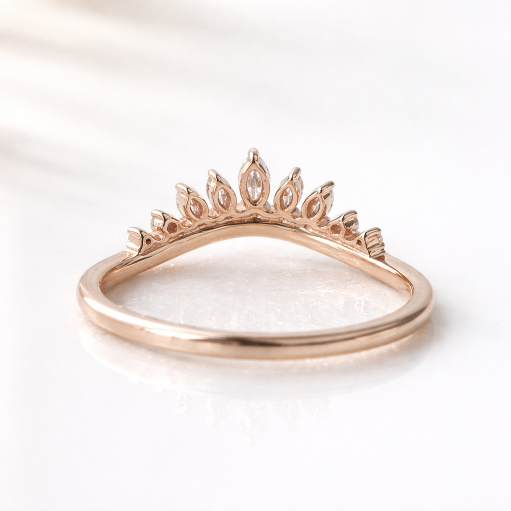 Curved Wedding Band For Women With Marquise And Round Stones
