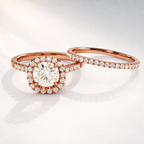Cushion cut halo engagement ring with wedding band set
