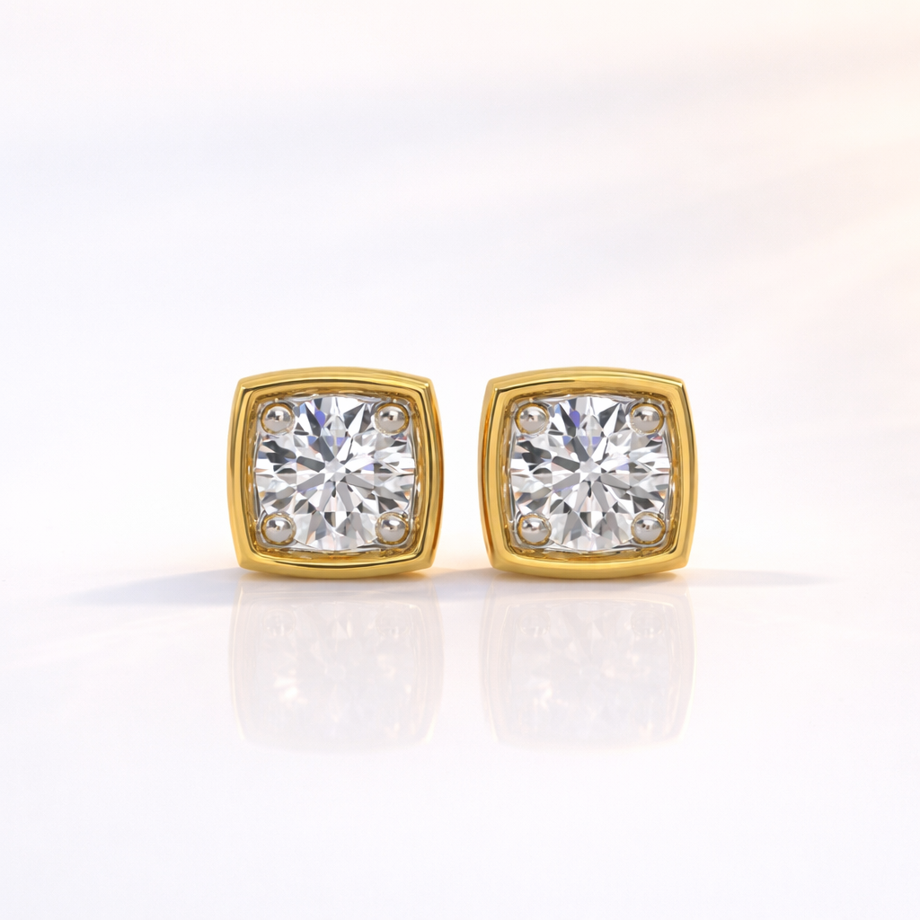 Screw Back Earrings With Cushion Cut Diamond Or Moissanite
