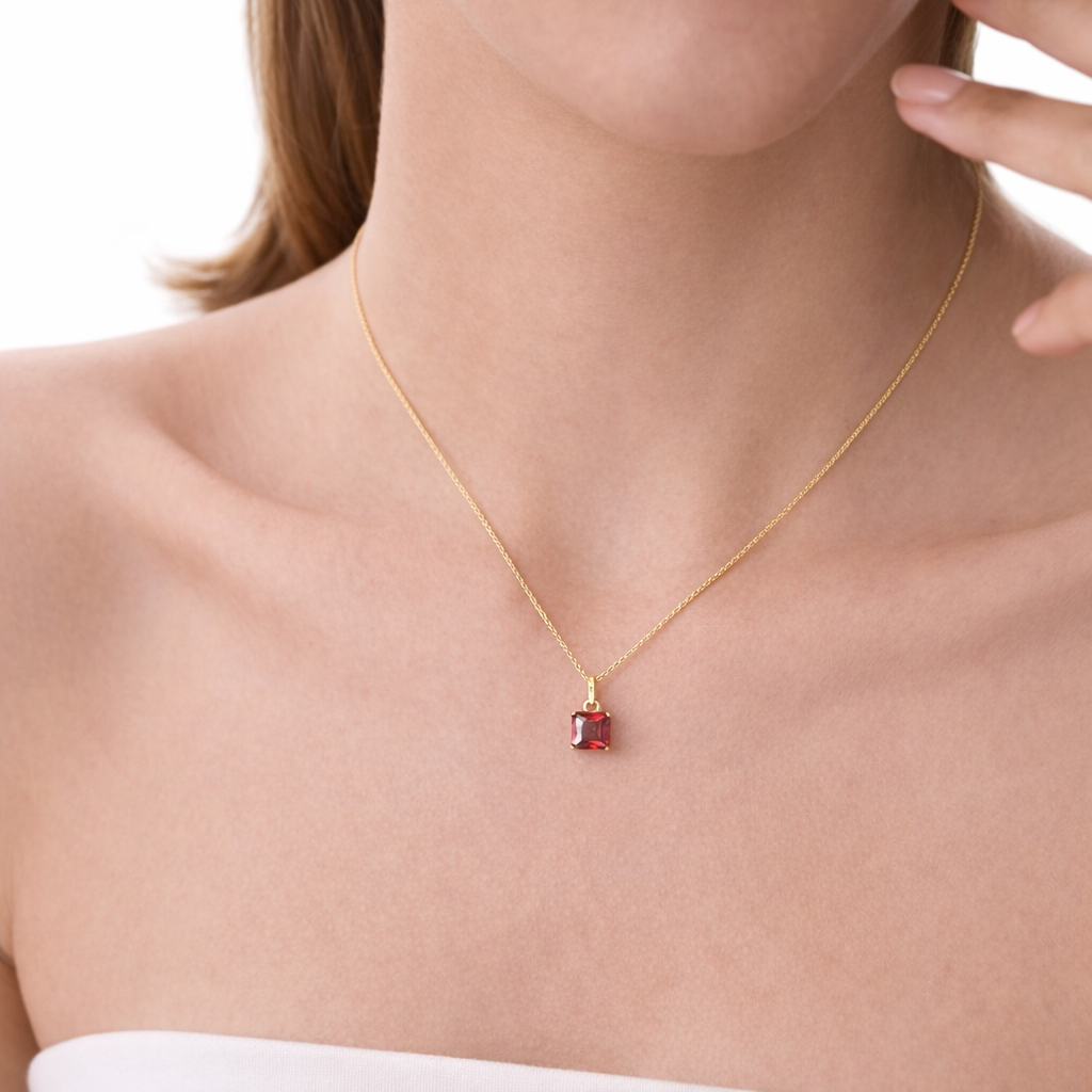 Solitaire Diamond Pendant Garnet Pendant Cushion Cut Diamond Pendant
