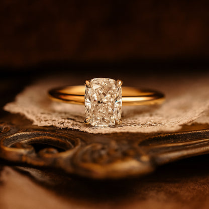 Promise Rings Cushion Cut Solitaire Moissanite Ring In 10K Yellow Gold Band With Diamond-Like Sparkle For Engagements