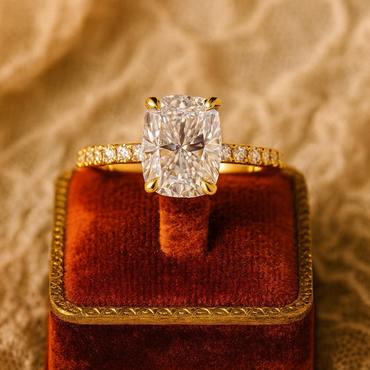 Romantic Cushion Ring Women Wedding Band Moissanite Solitaire White Gold Engagement Bridal Anniversary Gift Jewelry