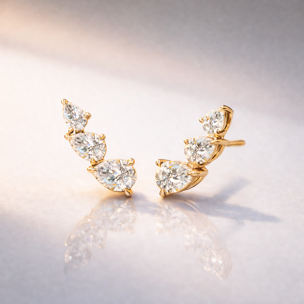 Moissanite Pear Shaped Diamond Stud Earrings In White Gold
