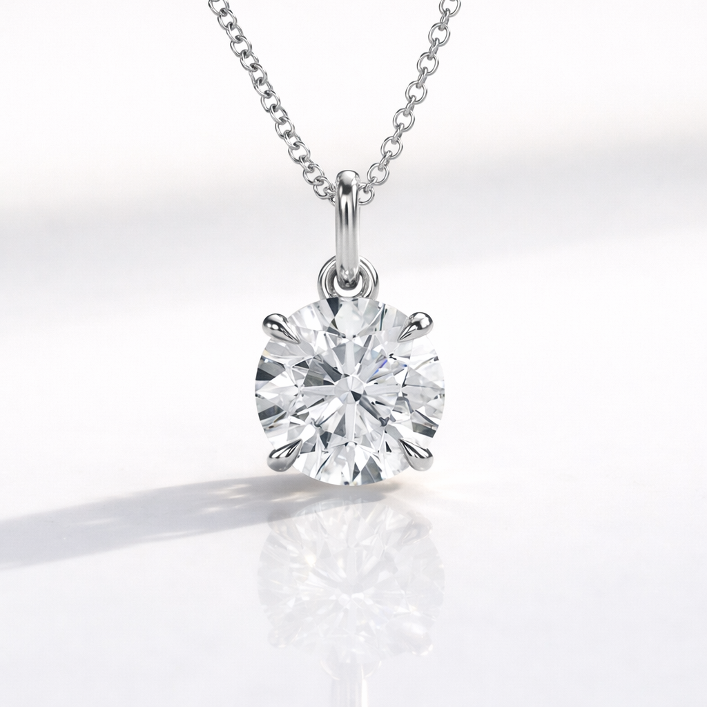 Round Diamond Pendant With 4 Claw Prong Setting
