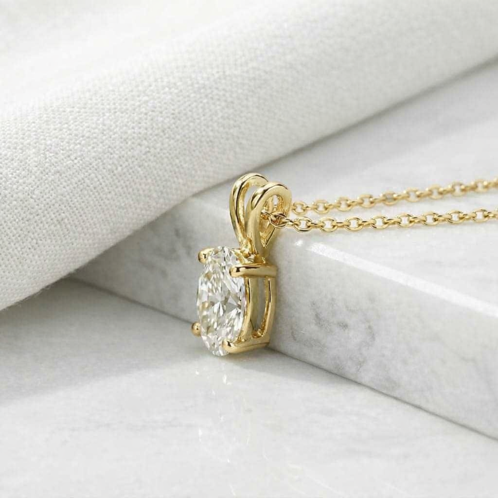 Custom Diamond Pendant Featuring Oval Pendant With Solitaire Diamond Pendant Setting
